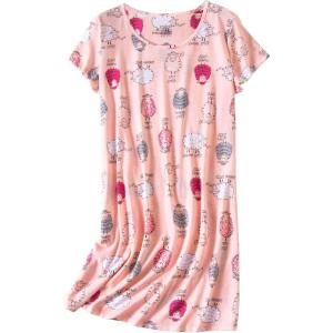 PNAEONG Women’s Cotton Nightgown Sleepwear Short Sleeves Shirt Casual Print Sleepdress(Pink Sheep)