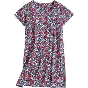 PNAEONG Women’s Cotton Nightgown Sleepwear Short Sleeves Shirt Casual Print Sleepdress(Red Little Flower)