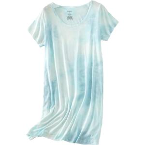 PNAEONG Women’s Cotton Nightgown Sleepwear Short Sleeves Shirt Casual Print Sleepdress(T-blue)