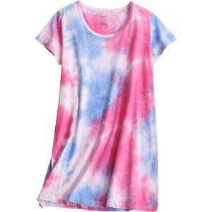 PNAEONG Women’s Cotton Nightgown Sleepwear Short Sleeves Shirt Casual Print Sleepdress(Tie Dye Blue)