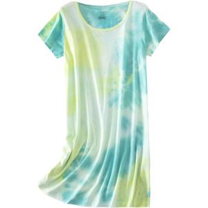 PNAEONG Women’s Cotton Nightgown Sleepwear Short Sleeves Shirt Casual Print Sleepdress(Tie Dye Green)