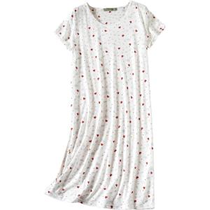 PNAEONG Women’s Cotton Nightgown Sleepwear Short Sleeves Shirt Casual Print Sleepdress(White Heart)
