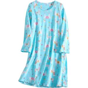 PNAEONG Women’s Cotton Sleepwear Long Sleeves Nightgown Print Tee Sleep Dress(Long Blue Llama)