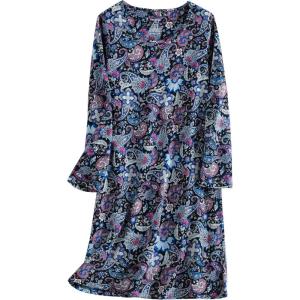 PNAEONG Women’s Cotton Sleepwear Long Sleeves Nightgown Print Tee Sleep Dress(Long Blue Paisley)