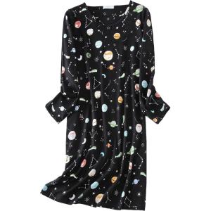 PNAEONG Women’s Cotton Sleepwear Long Sleeves Nightgown Print Tee Sleep Dress(Long Color Star)