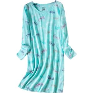 PNAEONG Women’s Cotton Sleepwear Long Sleeves Nightgown Print Tee Sleep Dress(Long Dragonfly)