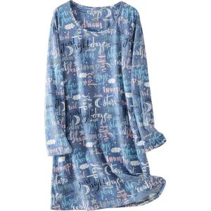 PNAEONG Women’s Cotton Sleepwear Long Sleeves Nightgown Print Tee Sleep Dress(Long Good Night)
