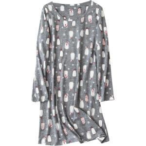 PNAEONG Women’s Cotton Sleepwear Long Sleeves Nightgown Print Tee Sleep Dress(Long Gray Penguin)