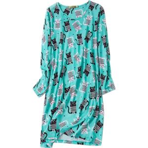 PNAEONG Women’s Cotton Sleepwear Long Sleeves Nightgown Print Tee Sleep Dress(Long Green Cats)