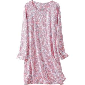 PNAEONG Women’s Cotton Sleepwear Long Sleeves Nightgown Print Tee Sleep Dress(Long Pink Paisley)