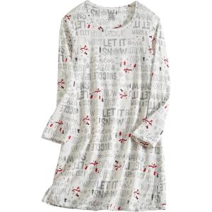 PNAEONG Women’s Cotton Sleepwear Long Sleeves Nightgown Print Tee Sleep Dress(Long White Snowman)