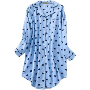 PNAEONG Women’s Flannel 100% Cotton Nightgown Button Down Boyfriend Nightshirt Mid-Long Style Sleepshirt Pajama Tops(Blue Heart)