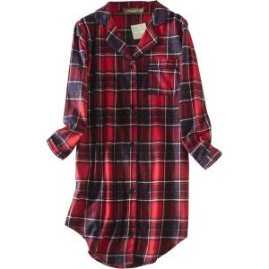 PNAEONG Women’s Flannel 100% Cotton Nightgown Button Down Boyfriend Nightshirt Mid-Long Style Sleepshirt Pajama Tops(Christmas)