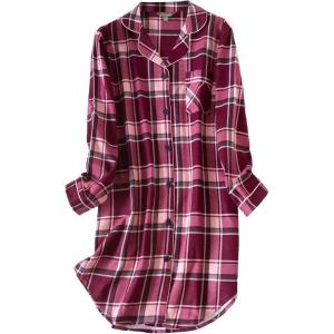 PNAEONG Women’s Flannel 100% Cotton Nightgown Button Down Boyfriend Nightshirt Mid-Long Style Sleepshirt Pajama Tops(Rose Pink)