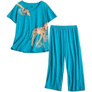 PNAEONG Women’s Pajama Set – Sleepwear Tops with Capri Pants Casual and Fun Prints Pajama Sets SY215-Purple-XL(Blue Giraffe)