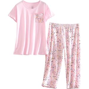 PNAEONG Women’s Pajama Set – Sleepwear Tops with Capri Pants Casual and Fun Prints Pajama Sets SY215-Purple-XL(C Pink)
