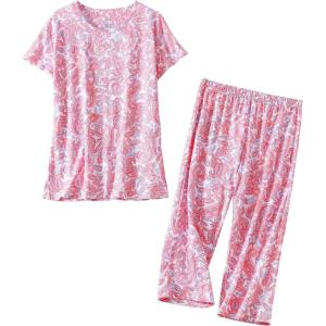 PNAEONG Women’s Pajama Set – Sleepwear Tops with Capri Pants Casual and Fun Prints Pajama Sets SY215-Purple-XL(Pink Paisley)