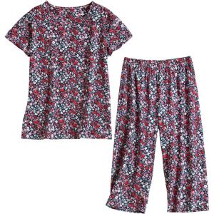 PNAEONG Women’s Pajama Set – Sleepwear Tops with Capri Pants Casual and Fun Prints Pajama Sets SY215-Purple-XL(Red Little Flower)