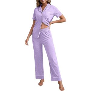 PNAEONG Womens Pajama Sets Short Sleeve Button Down Sleepwear 2 Piece Lounge Sets Soft Pj Sets