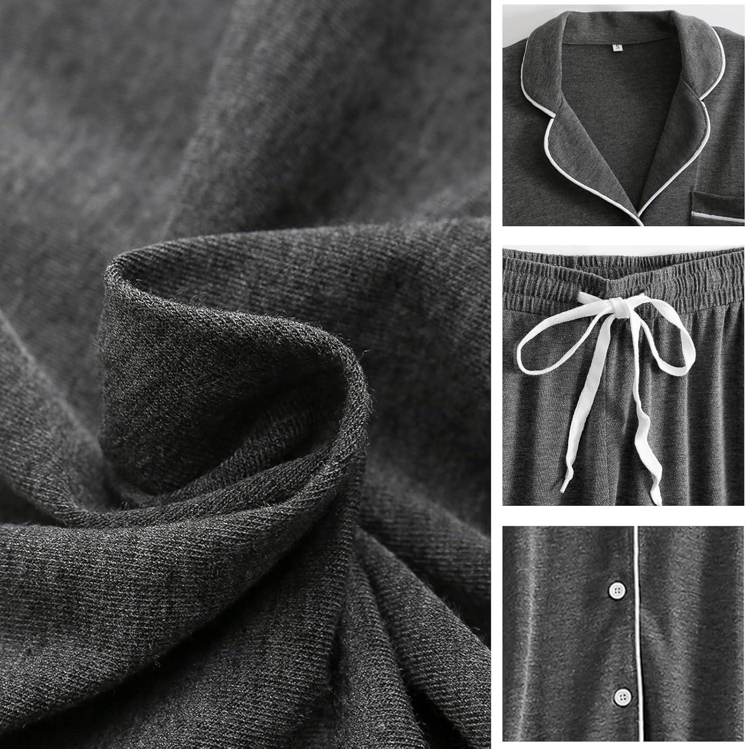 imagePNAEONG Womens Pajama Sets Short Sleeve Button Down Sleepwear 2 Piece Lounge Sets Soft Pj SetsDark Grey