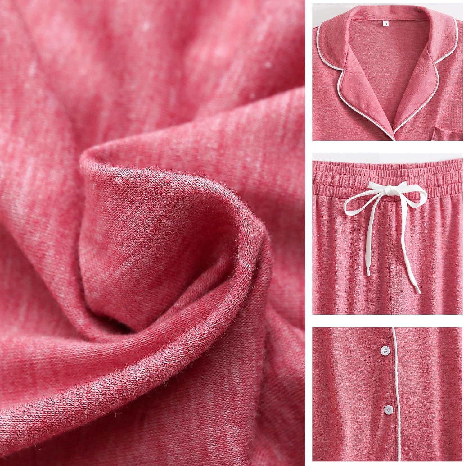 imagePNAEONG Womens Pajama Sets Short Sleeve Button Down Sleepwear 2 Piece Lounge Sets Soft Pj SetsDusty Rose