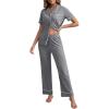 PNAEONG Womens Pajama Sets Short Sleeve Button Down Sleepwear 2 Piece Lounge Sets Soft Pj Sets(Dark Grey)