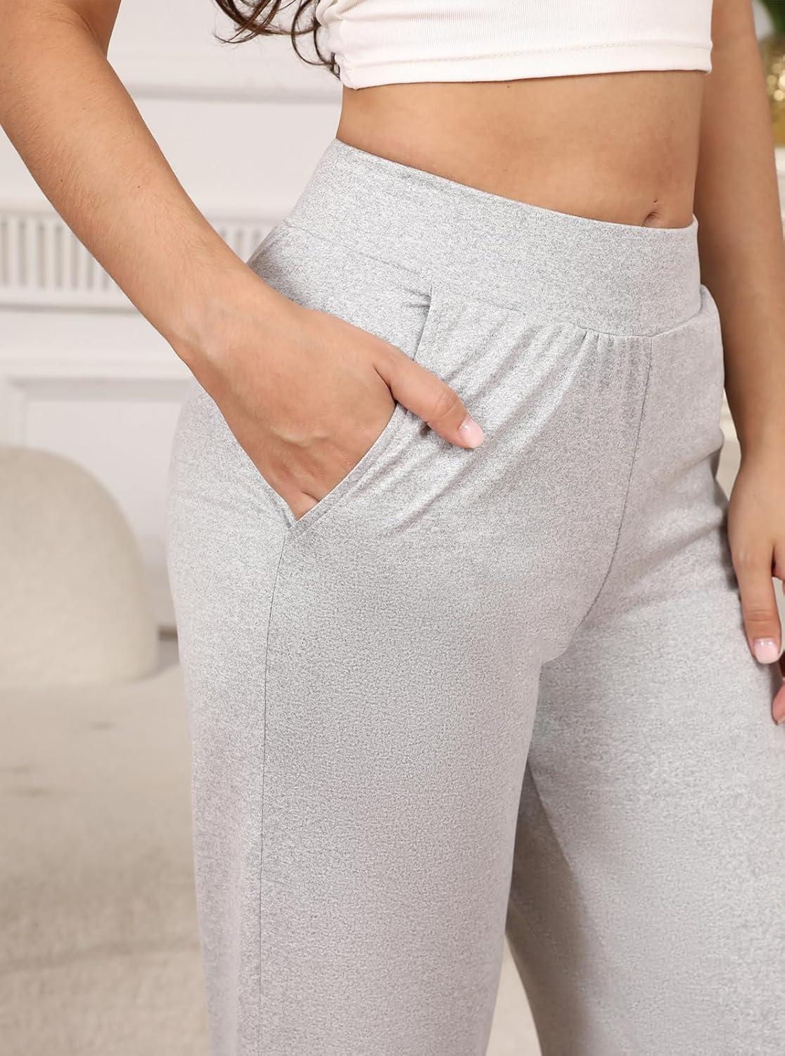 imagePNAEONG 3 Pack Womens Petite Sweatpants Casual Wide Leg Pants Loose Fit Lounge Pants with Pocket BlackLight GreyArmy GreenM