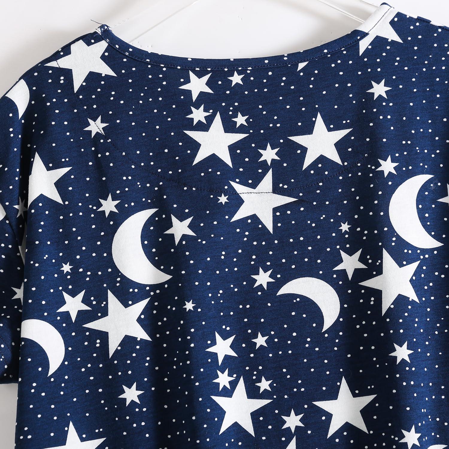 imagePNAEONG Womens Pajamas Set Cotton Short Sleeve Sleepwear Pjs Sets S3XLS Deep Night