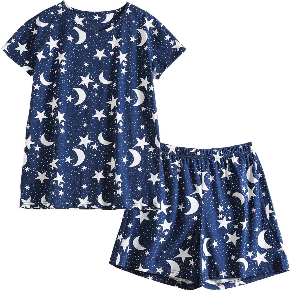 imagePNAEONG Womens Pajamas Set Cotton Short Sleeve Sleepwear Pjs Sets S3XLS Deep Night