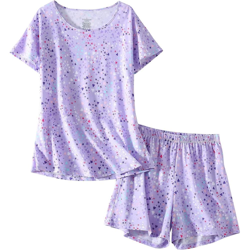 imagePNAEONG Womens Pajamas Set Cotton Short Sleeve Sleepwear Pjs Sets S3XLS Purple
