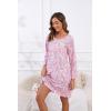 PNAEONG 3 Pack Women’s Nightgown, Long Sleeve Sleep Shirts Comfy Soft Nightshirt Women Pajama Sleep Dress Cotton Sleepwear(Good Night+pink Paisley+fly)