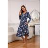 PNAEONG Nightgowns for Women Soft Cotton Long Sleeve Night Gowns Adult Sleepwear V Neck Nightshirt Comfy Sleepshirts(Deep Night)