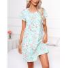 PNAEONG Women’s Cotton Nightgown Sleepwear Short Sleeves Shirt Casual Print Sleepdress XTSY108-Green Flower-L