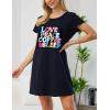 PNAEONG Women’s Cotton Nightgown Sleepwear Short Sleeves Shirt Casual Print Sleepdress(Love Peace)