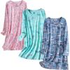 PNAEONG 3 Pack Women’s Nightgown, Long Sleeve Sleep Shirts Comfy Soft Nightshirt Women Pajama Sleep Dress Cotton Sleepwear(Good Night+pink Paisley+fly)
