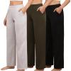 PNAEONG 3 Pack Women’s Petite Sweatpants, Casual Wide Leg Pants Loose Fit Lounge Pants with Pocket, Black+Light Grey+Army Green-M