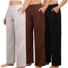 PNAEONG 3 Pack Women’s Petite Sweatpants, Casual Wide Leg Pants Loose Fit Lounge Pants with Pocket, Black+Light Grey+Dark Brown-XS