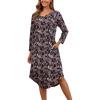 PNAEONG Nightgowns for Women Soft Cotton Long Sleeve Night Gowns Adult Sleepwear V Neck Nightshirt Comfy Sleepshirts(Black Paisley)
