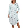 PNAEONG Nightgowns for Women Soft Cotton Long Sleeve Night Gowns Adult Sleepwear V Neck Nightshirt Comfy Sleepshirts(Blue Star)