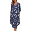PNAEONG Nightgowns for Women Soft Cotton Long Sleeve Night Gowns Adult Sleepwear V Neck Nightshirt Comfy Sleepshirts(Deep Night)
