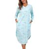 PNAEONG Nightgowns for Women Soft Cotton Long Sleeve Night Gowns Adult Sleepwear V Neck Nightshirt Comfy Sleepshirts(Dragonfly)