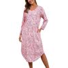 PNAEONG Nightgowns for Women Soft Cotton Long Sleeve Night Gowns Adult Sleepwear V Neck Nightshirt Comfy Sleepshirts(Pink Paisley)