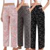 PNAEONG Pajama Pants Women 3 Pack Soft Cotton Lounge Pants Comfy Casual Pajama Bottoms with Elastic Waistband & Pockets(Flower+cats+pink Paisley)