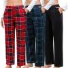 PNAEONG Pajama Pants Women 3 Pack Soft Cotton Lounge Pants Comfy Casual Pajama Bottoms with Elastic Waistband & Pockets(Red Plaid+green Plaid+c Black)