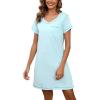 PNAEONG Womens Cotton Nightshirt Soft Nightgowns Short Sleeve Casual Pajama Dress Sleepwear with Breast Pocket S-3XL(Teal)