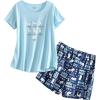 PNAEONG Women’s Pajamas Set, Cotton Short Sleeve Sleepwear Pjs Sets S-3XL(S Blue Cat)