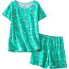 PNAEONG Women’s Pajamas Set, Cotton Short Sleeve Sleepwear Pjs Sets S-3XL(S Green Flamingo)