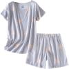 PNAEONG Women’s Pajamas Set, Cotton Short Sleeve Sleepwear Pjs Sets S-3XL(S Grey Stars)