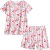 PNAEONG Women’s Pajamas Set, Cotton Short Sleeve Sleepwear Pjs Sets S-3XL(S Pink Flamingo)