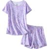 PNAEONG Women’s Pajamas Set, Cotton Short Sleeve Sleepwear Pjs Sets S-3XL(S Purple)